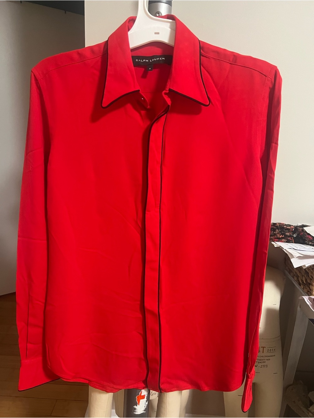 Ralph Lauren Bright Red Long-Sleeve Dress Shirt with Contrast Trim